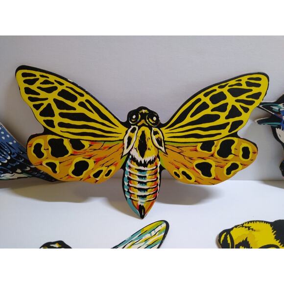 Bumble Bee Dragonfly Kingfishers Blue Jay Birds Moth Lot (5) Thick Diecuts 1940s - Picture 6 of 7